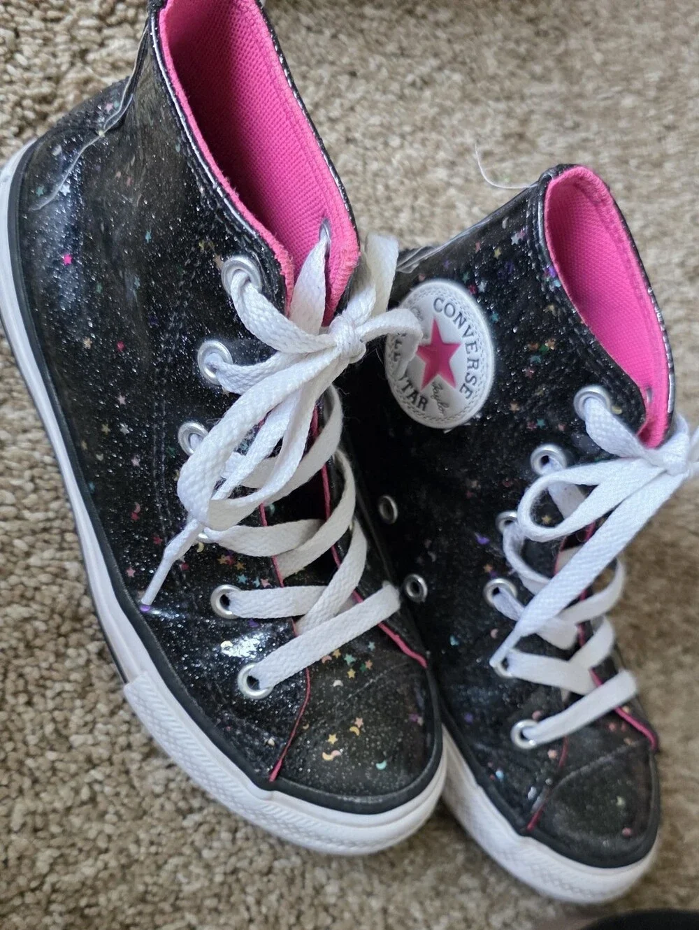 Converse High-Top Sneakers in Black with Pink Trim